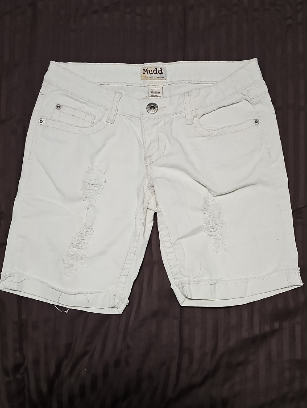 Mudd White Distressed Bermuda Shorts